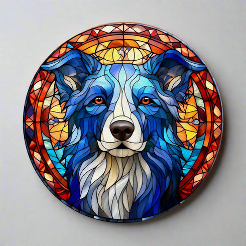 Border Collie Circular Glass Suncatcher Worktop Saver